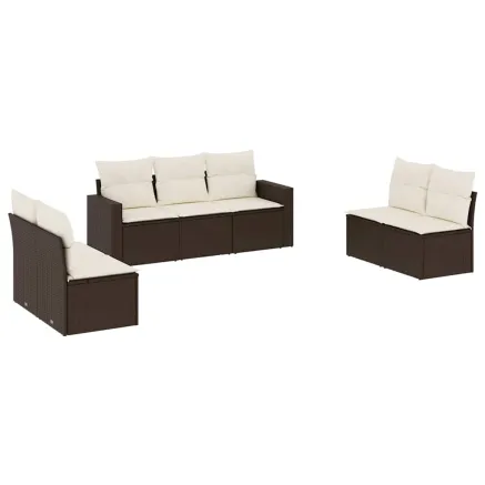 Salon de jardin avec coussins 7 pcs marron résine tressée 2