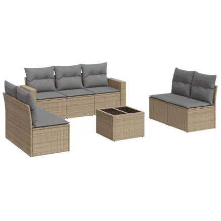 Salon de jardin avec coussins 8 pcs beige résine tressée 2