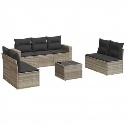 Salon de jardin 8 pcs avec coussins gris clair résine tressée 2