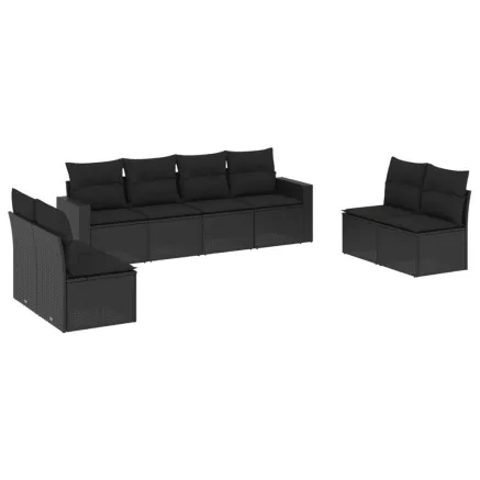 Salon de jardin 8 pcs avec coussins noir résine tressée 2