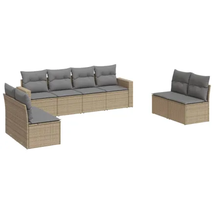 Salon de jardin avec coussins 8 pcs beige résine tressée 2