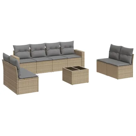 Salon de jardin avec coussins 9 pcs beige résine tressée 2