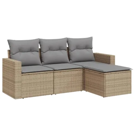 Salon de jardin avec coussins 4 pcs beige résine tressée 2