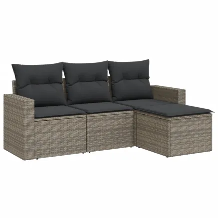 Salon de jardin 4 pcs avec coussins gris résine tressée 2