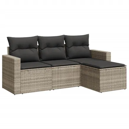 Salon de jardin 4 pcs avec coussins gris clair résine tressée 2