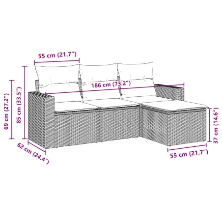 Salon de jardin 4 pcs avec coussins marron résine tressée
