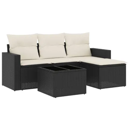 Salon de jardin 5 pcs avec coussins noir résine tressée 2