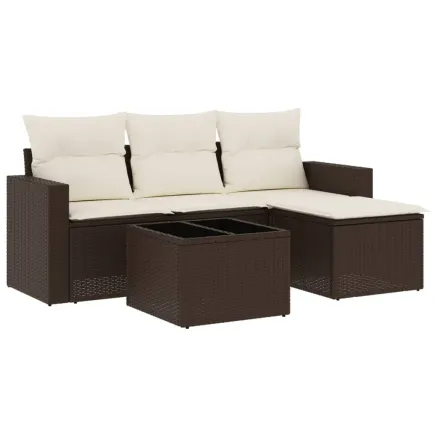 Salon de jardin avec coussins 5 pcs marron résine tressée 2