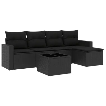 Salon de jardin 6 pcs avec coussins noir résine tressée 2