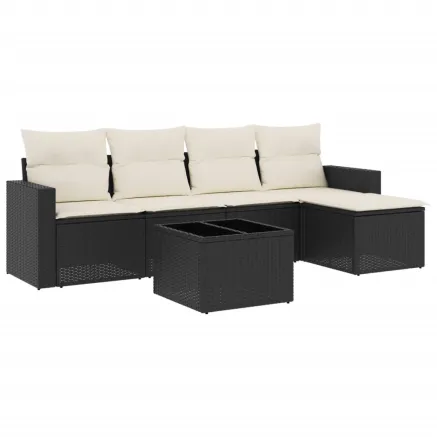 Salon de jardin 6 pcs avec coussins noir résine tressée 2