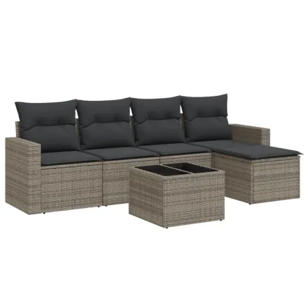 Salon de jardin 6 pcs avec coussins gris résine tressée 2