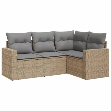 Salon de jardin avec coussins 4 pcs beige résine tressée 2