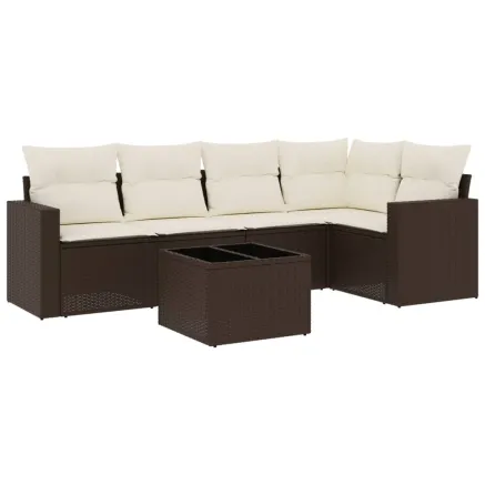Salon de jardin avec coussins 6 pcs marron résine tressée 2