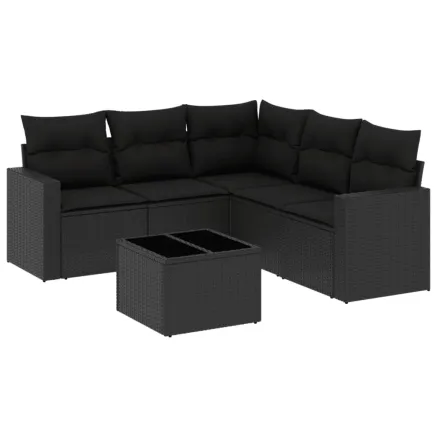 Salon de jardin 6 pcs avec coussins noir résine tressée 2