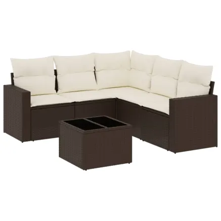 Salon de jardin avec coussins 6 pcs marron résine tressée 2