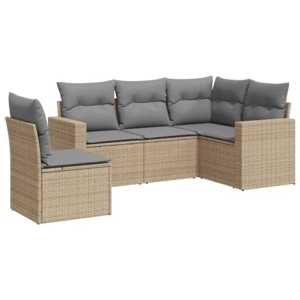 Salon de jardin avec coussins 5 pcs beige résine tressée 2