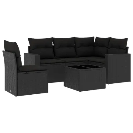 Salon de jardin 6 pcs avec coussins noir résine tressée 2