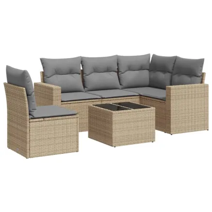 Salon de jardin avec coussins 6 pcs beige résine tressée 2