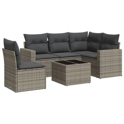 Salon de jardin 6 pcs avec coussins gris résine tressée 2