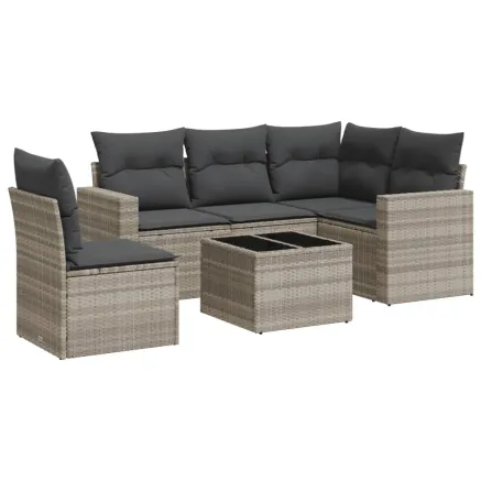 Salon de jardin 6 pcs avec coussins gris clair résine tressée 2