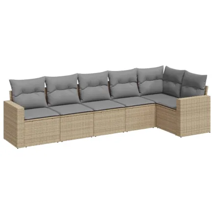 Salon de jardin avec coussins 6 pcs beige résine tressée 2