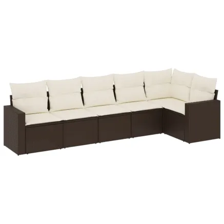 Salon de jardin avec coussins 6 pcs marron résine tressée 2
