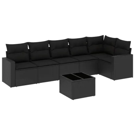 Salon de jardin 7 pcs avec coussins noir résine tressée 2