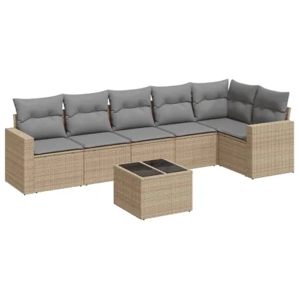Salon de jardin avec coussins 7 pcs beige résine tressée 2
