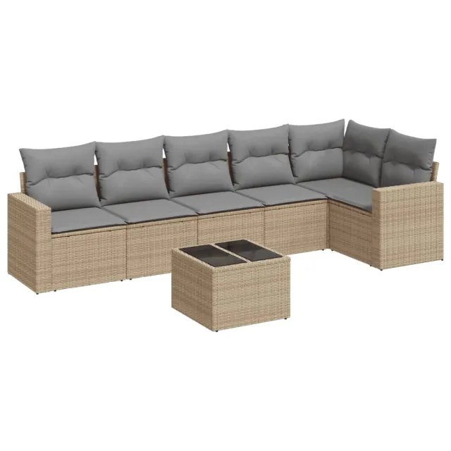 Salon de jardin avec coussins 7 pcs beige résine tressée