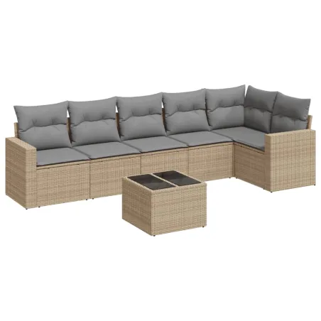Salon de jardin avec coussins 7 pcs beige résine tressée