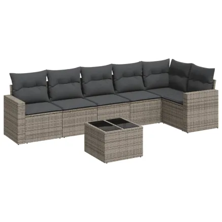 Salon de jardin avec coussins 7 pcs gris résine tressée 2