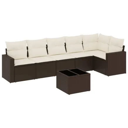 Salon de jardin avec coussins 7 pcs marron résine tressée 2