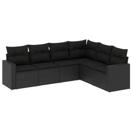 Salon de jardin 6 pcs avec coussins noir résine tressée 2
