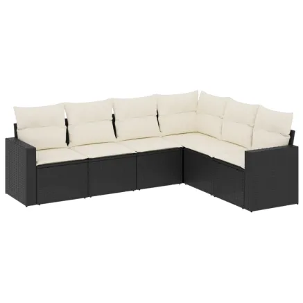 Salon de jardin 6 pcs avec coussins noir résine tressée 2
