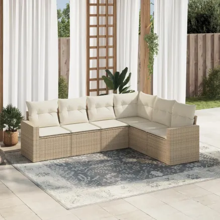 Salon de jardin avec coussins 6 pcs beige résine tressée
