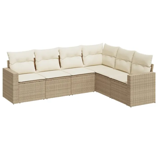 Salon de jardin avec coussins 6 pcs beige résine tressée