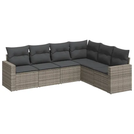 Salon de jardin 6 pcs avec coussins gris résine tressée 2