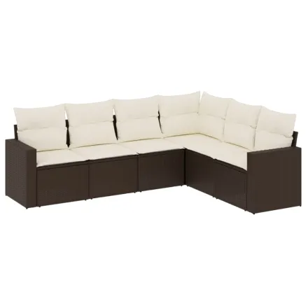 Salon de jardin avec coussins 6 pcs marron résine tressée 2
