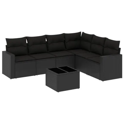 Salon de jardin 7 pcs avec coussins noir résine tressée 2