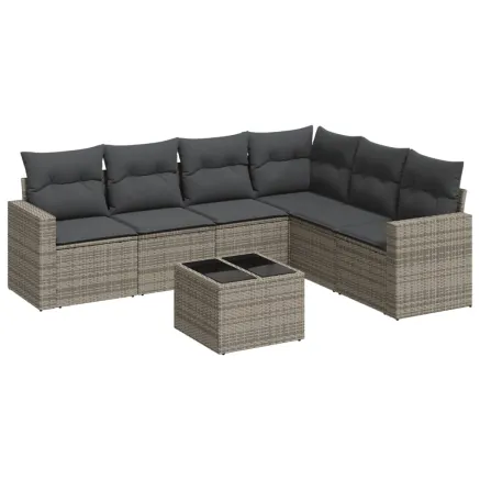 Salon de jardin avec coussins 7 pcs gris résine tressée 2