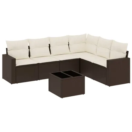 Salon de jardin avec coussins 7 pcs marron résine tressée 2
