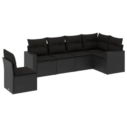 Salon de jardin 6 pcs avec coussins noir résine tressée 2