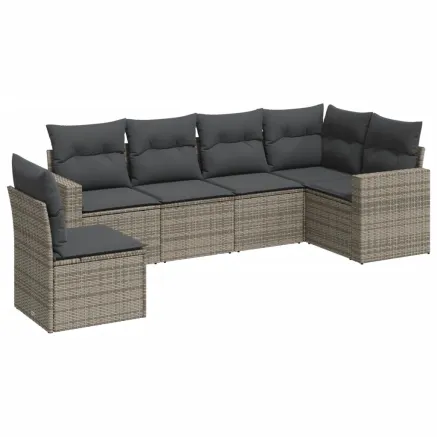 Salon de jardin 6 pcs avec coussins gris résine tressée 2