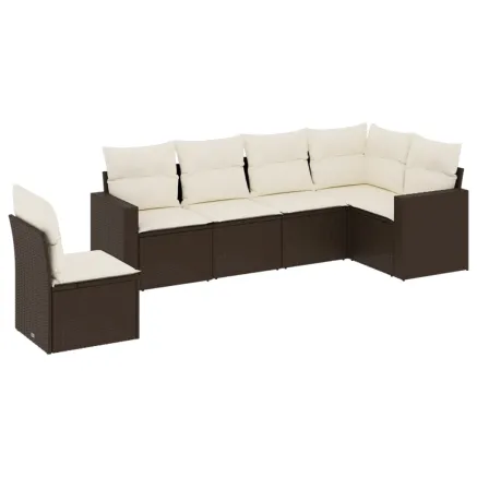 Salon de jardin avec coussins 6 pcs marron résine tressée 2