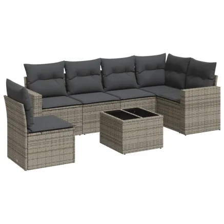 Salon de jardin avec coussins 7 pcs gris résine tressée 2
