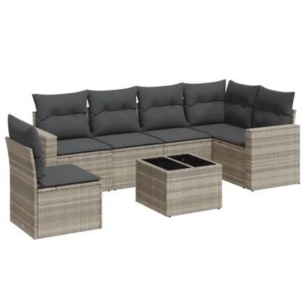 Salon de jardin avec coussins 7 pcs gris clair résine tressée 2