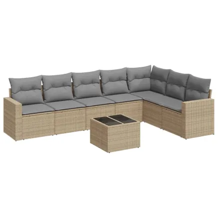 Salon de jardin avec coussins 8 pcs beige résine tressée 2