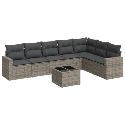 Salon de jardin 8 pcs avec coussins gris résine tressée 2