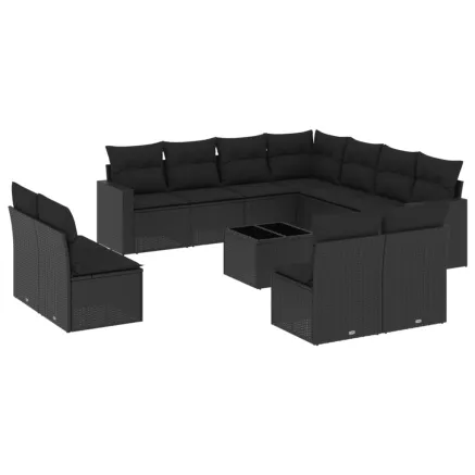 Salon de jardin 12 pcs avec coussins noir résine tressée 2