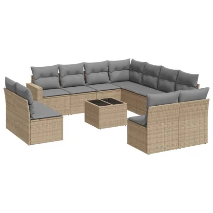 Salon de jardin avec coussins 12 pcs beige résine tressée 2
